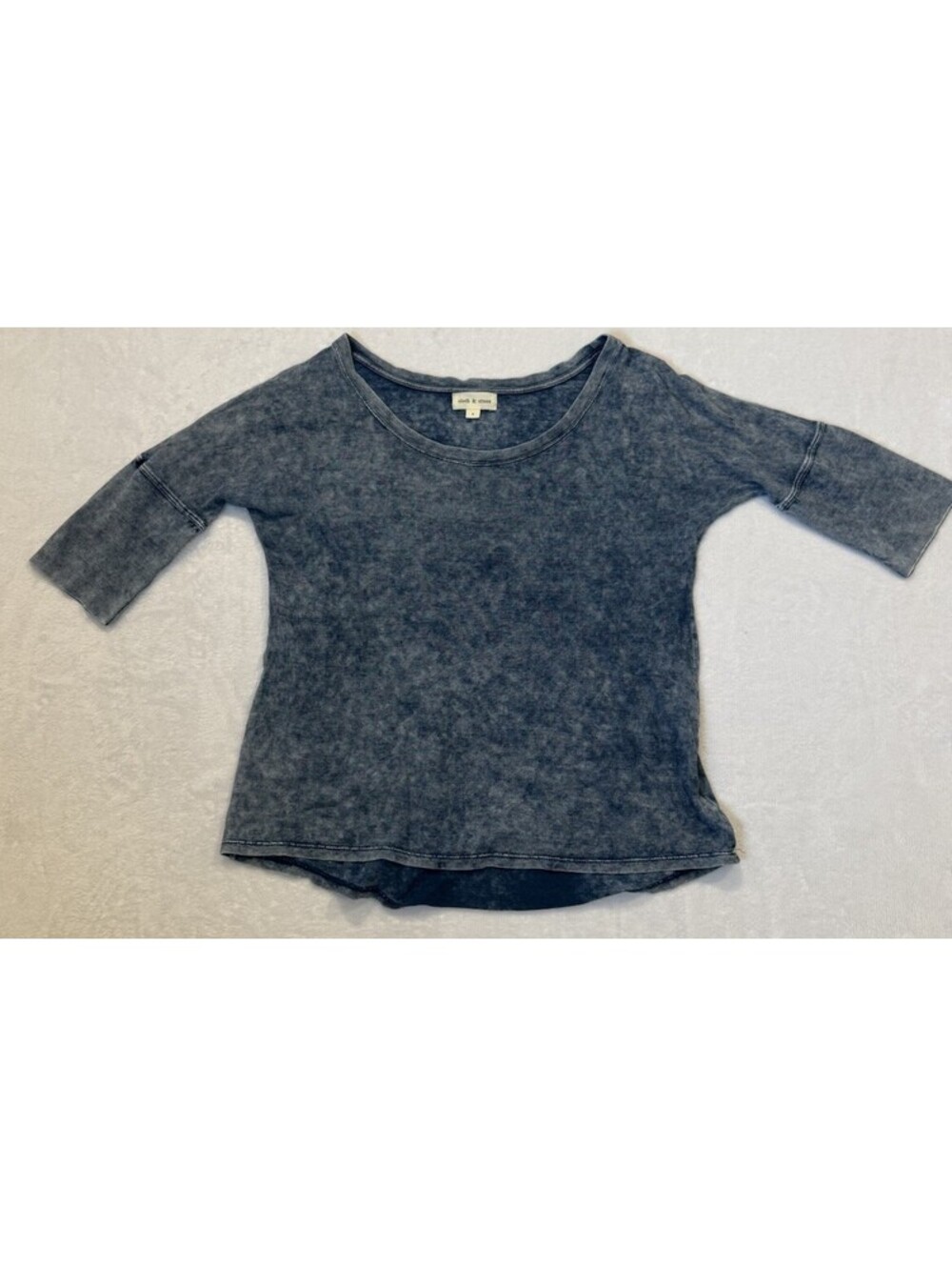 Cloth & Stone S Denim Wash Look Round Neck Short Sleeve High Low Cotton